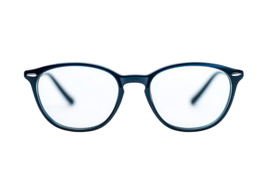 Chic Blue Frame Glasses Isolated on Black Fashion Eyewear Prescription Spectacles Designer on transparent background - Powered by Adobe