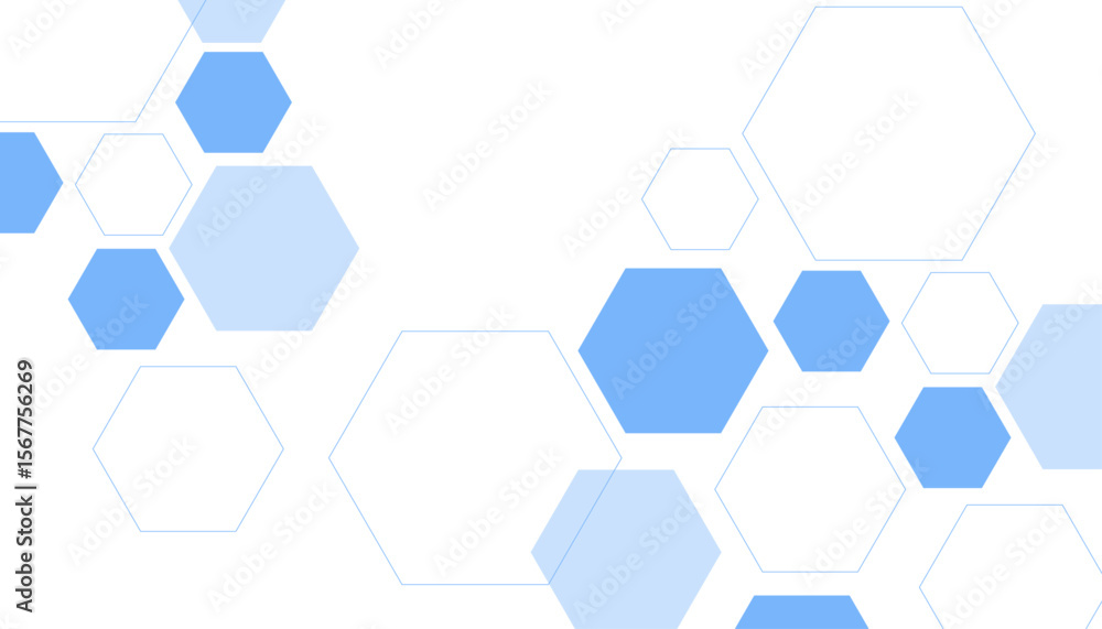 Poster geometric abstract background with blue hexagons. computer network concept. medical, technology or s