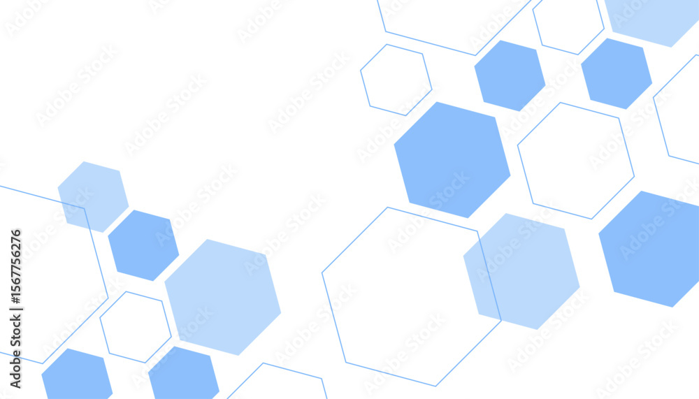 Poster geometric abstract background with blue hexagons. computer network concept. medical, technology or s