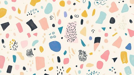 The stock photo shows a seamless pattern of hand-drawn shapes and symbols.