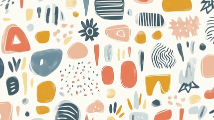 The stock photo shows a seamless pattern of hand-drawn shapes and symbols.