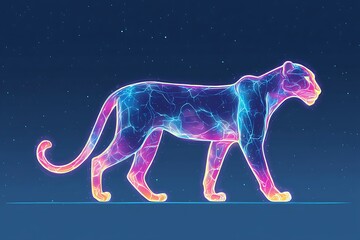 Glowing panther silhouette with neon fractals and cosmic energy