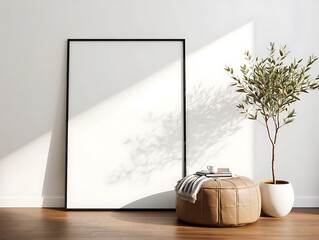 Minimalist Interior Design Olive Branch Shadow on White Wall Art Print