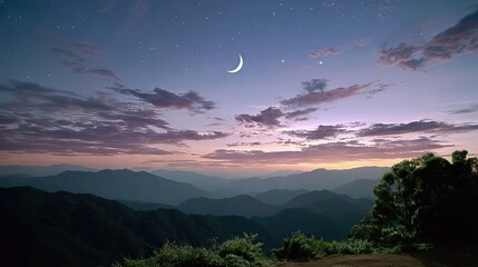 Mountain view at sunrise or sunset landscape