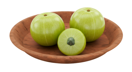 Amla fruit on a rustic Ayurvedic thali plate