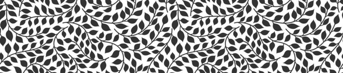 Abstract black identical leaves seamless pattern.