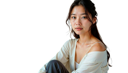 Beautiful young woman with a serene expression in natural light