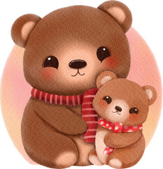 watercolor lovely mother bear hug kid