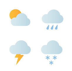 Weather forecast icons depicting sunny, rainy, snowy and stormy weather.