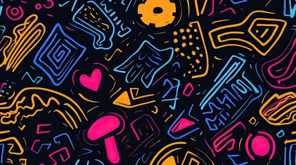 Naklejka premium The stock photo shows a seamless texture composed of intricate, hand-drawn geometric shapes in varying colors.