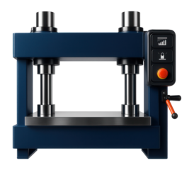 Double-acting hydraulic press with a wide bed and electronic pressure control for large-scale metal forming in an industrial plant.