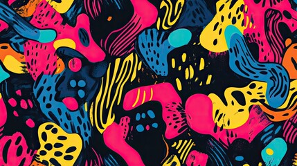 Fototapeta premium The stock photo showcases a vibrant, seamless texture composed of abstract, hand-drawn shapes.