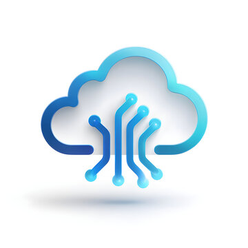 Cloud computing logo with electronic circuits representing data transfer, symbolizing data storage and processing