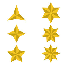 A set of golden star icons with varying numbers of points, featuring a subtle shadow effect. Ideal for ratings, reviews, awards, or decorative elements.

