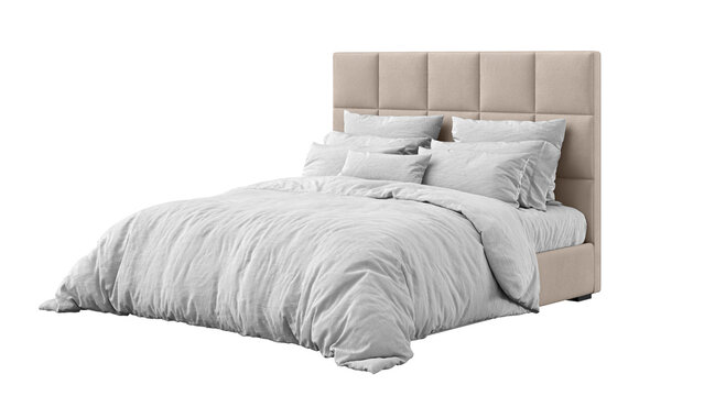 Modern bed on isolated background. Furniture for collages, graphics designs, and presentations.