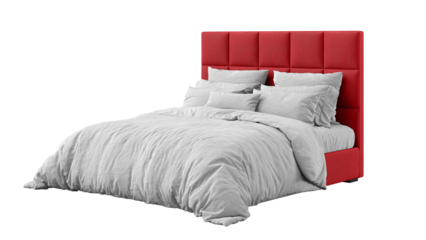 Modern bed with bedding on isolated background. Furniture for the interior collages and presentations.