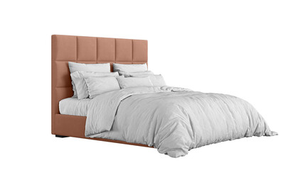 Modern bed on isolated background. Furniture for collages, graphics designs, and presentations.