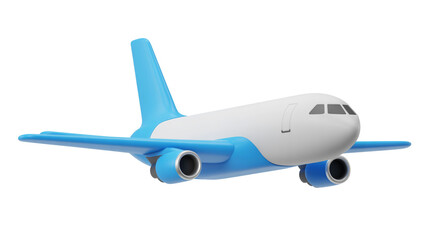 Blue and white airplane on white background