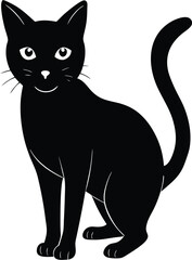 Mysterious black cat with arched back and glowing eyes a vector illustration