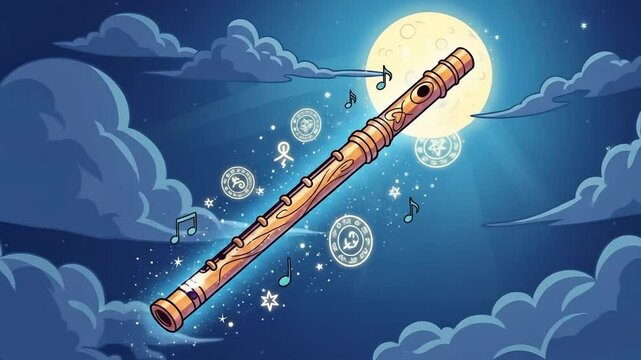 A fantasy illustration of a magic flute, a legendary item for an RPG or game.