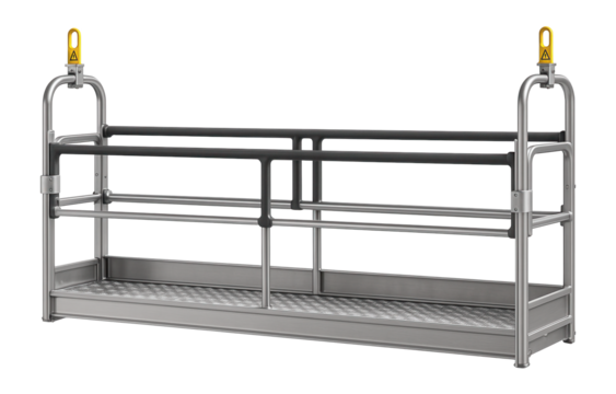 Lightweight suspended scaffold with quick-connect joints for facade work on residential towers.