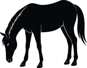 Elegant black silhouette of a horse with its head bowed in a peaceful pose