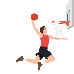 Woman Performing a Basketball Dunk.