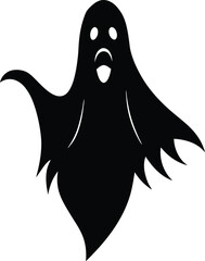 Whimsical ghost with a wide open mouth floating eerily in the air