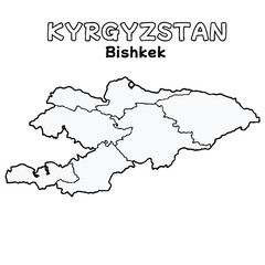 Outline of the Kyrgyzstan Map with State Boundaries with name and capital city for Educational Purposes and Planning in transparent and vector