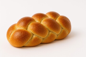 Freshly Baked Golden Brown Braided Bread Loaf on White Background
