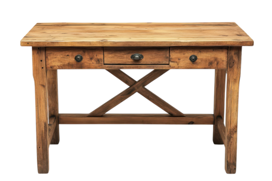 Rustic wooden table antique furniture design crafted with vintage charm and unique style aged on transparent background