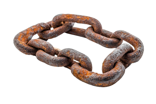 Rusted Iron Chain Links Antiquated Connection Strength in Decay Historical Artifact Industrial on transparent background