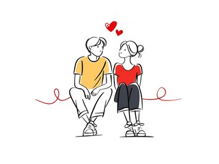 romantic couple drawing hearts one line art minimal couple sitting together with heart shapes