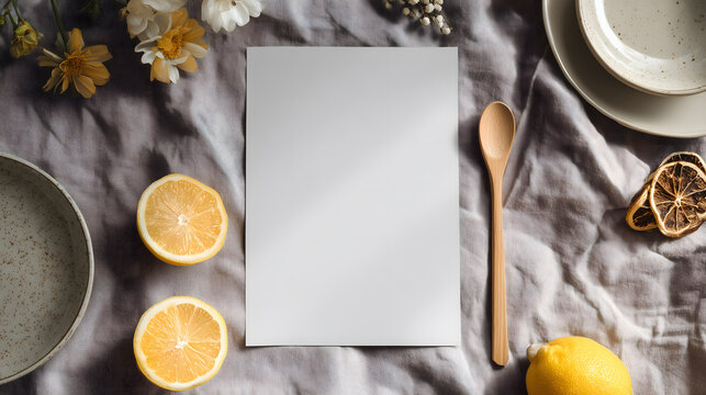 Fresh Ingredients for Cooking with Blank Recipe Card