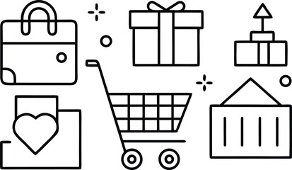 Shopping bag gift box shopping cart heart icon stack icon commerce retail