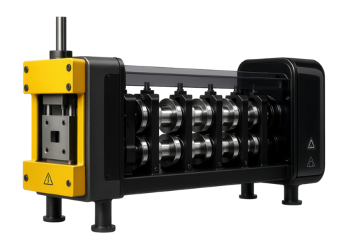 Compact roll forming line with integrated punching unit for creating customized metal profiles in a sheet metal workshop