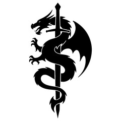 Black dragon tattoo design featuring a powerful tribal or Japanese-style mythical beast, ideal as a striking vector illustration or emblem