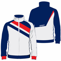 Sportswear Jacket Design Template with Front and Back View in White Blue and Red © MAYENUDDIN
