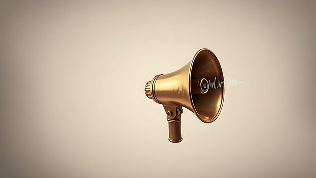 Vintage brass megaphone with sound waves, symbolizing clear communication on a gradient backdrop. - Powered by Adobe