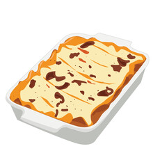 Lasagna is a dish made with flat pasta. Lasagna is a square sheet of pasta layered in a mille-feuille shape with meat sauce, béchamel