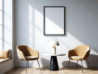 Modern Minimalist Interior Design Sunlit Living Room with Comfortable Armchairs and a Stylish Coffee Table