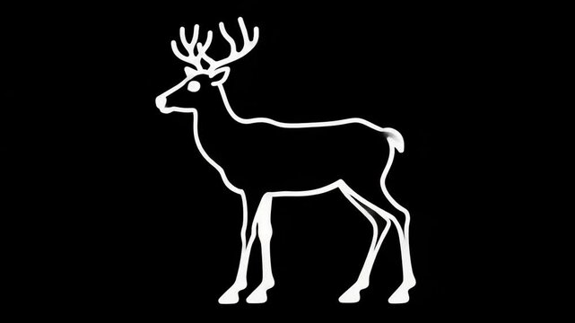 Animated single-line drawing of a deer with antlers appearing in glowing white contour on black background, symbolizing grace, wilderness, and natural strength in minimalist motion
