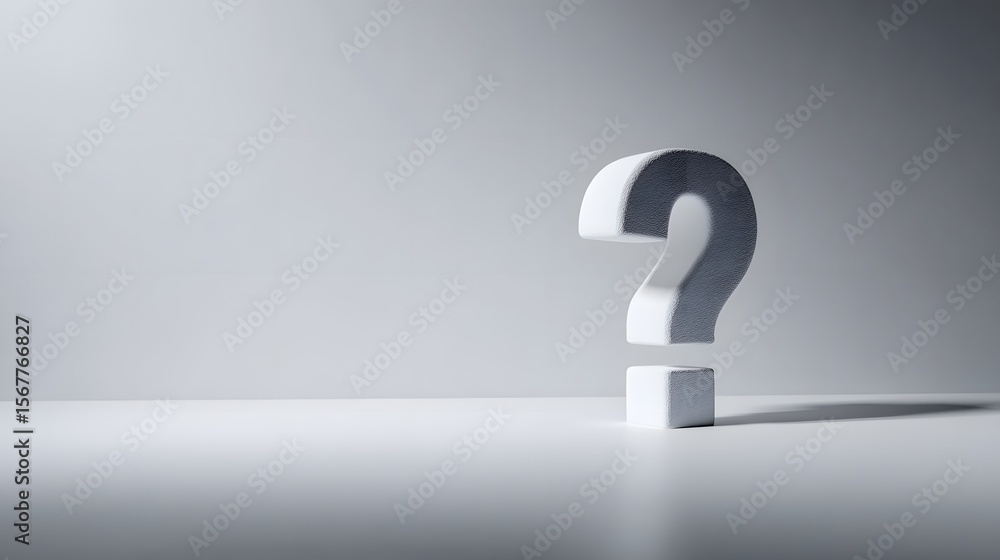 Poster a large 3d question mark on a minimalist white background