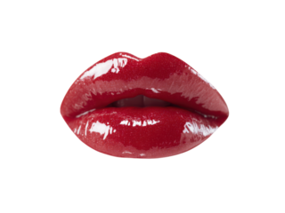 Glossy red lips with highlights shiny makeup, Isolated, Transparent Png