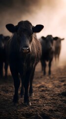 Herd of cattle in a dry desolate landscape