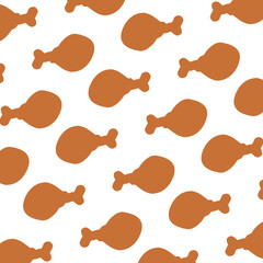 Seamless pattern of outline fried chicken drumsticks, ideal for culinary and fast-food themed designs