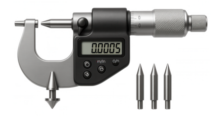 Universal micrometer with interchangeable anvils and a digital counter for diverse applications in a tool and die shop.