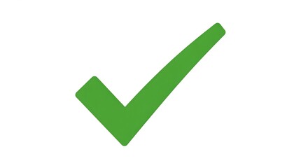 Simple green check mark in flat style with shadow, placed on white background