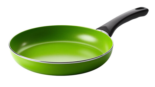 Green Non-Stick Frying Pan with Black Handle on Transparent Background

