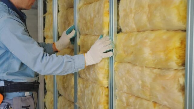 interior wall construction metal studs yellow fiberglass insulation installation video
